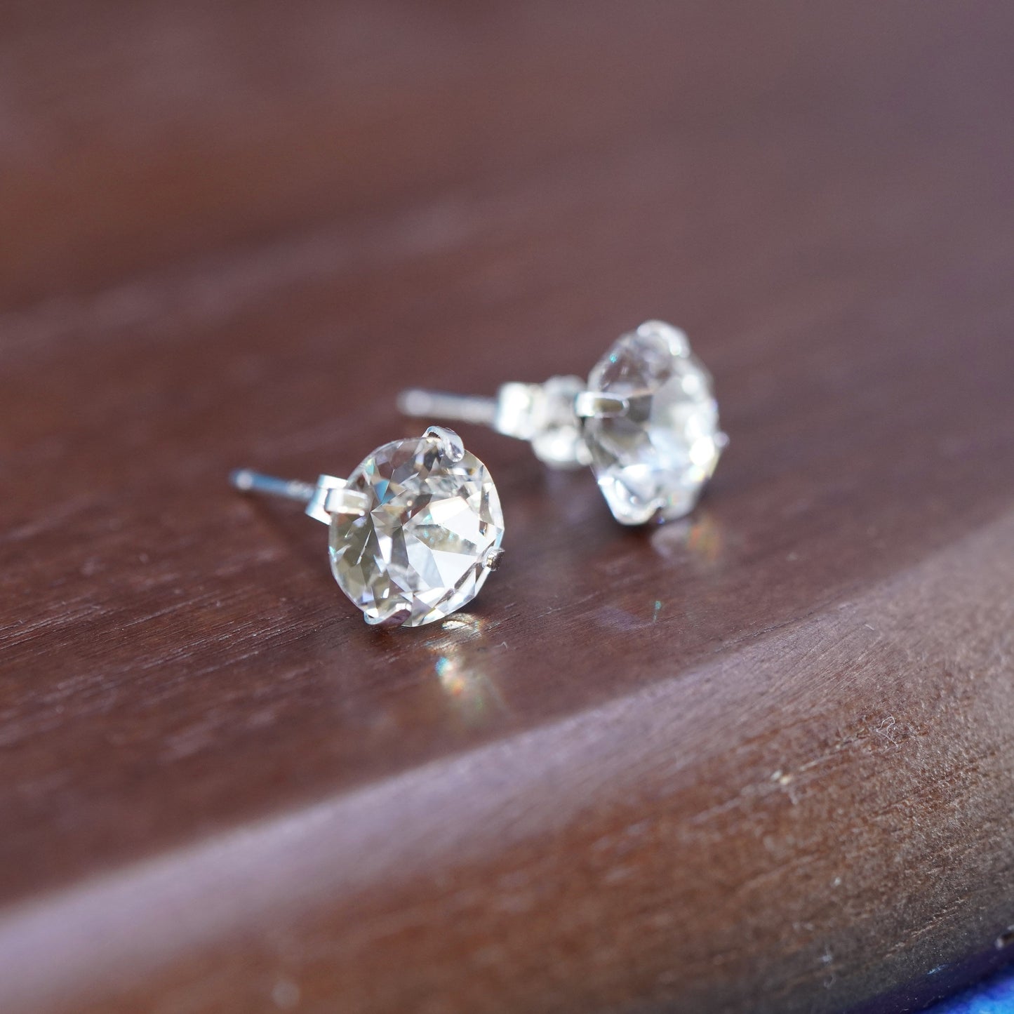 7mm, Sterling silver clear round crystal studs, cz earrings