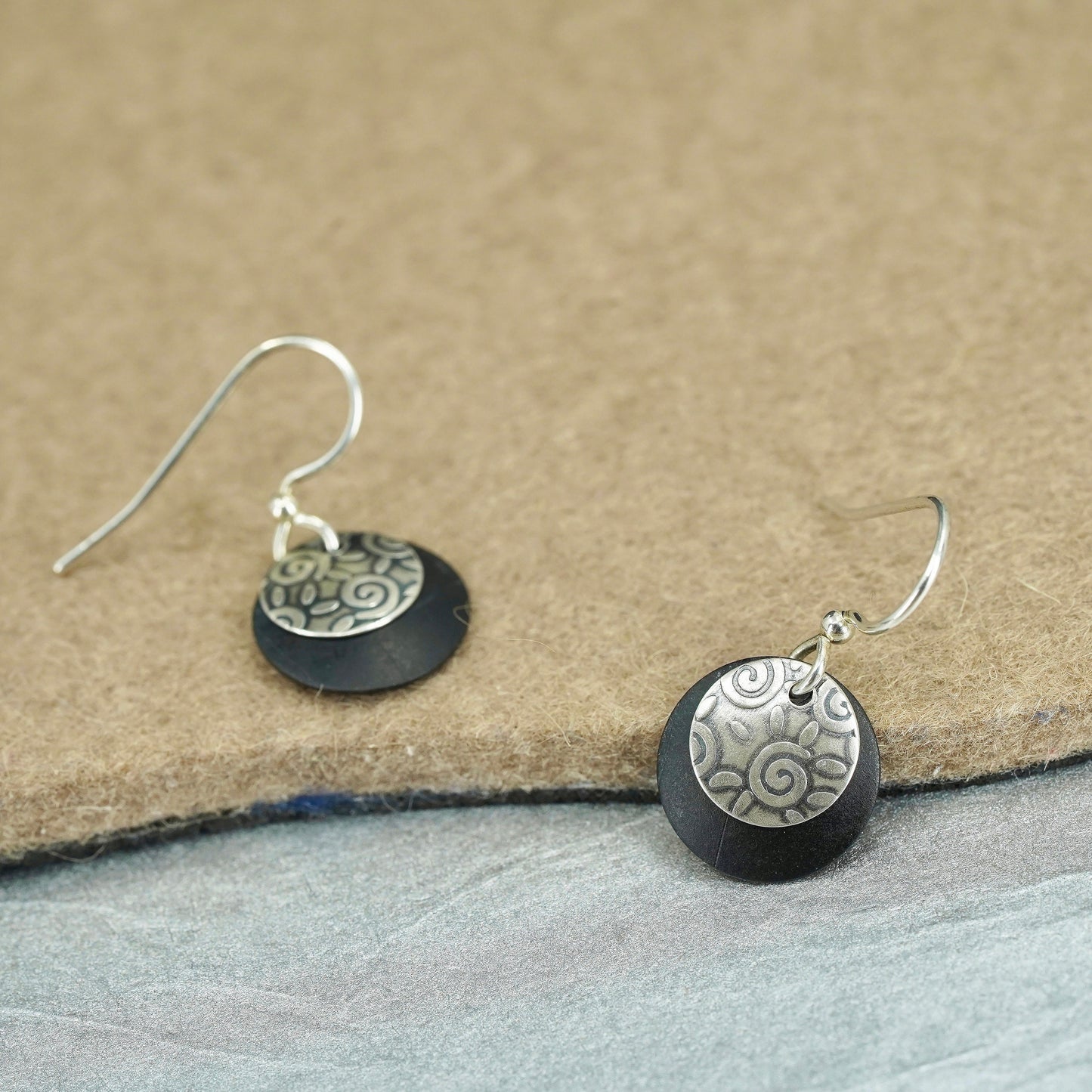 Vintage Sterling 925 silver handmade earrings with discs