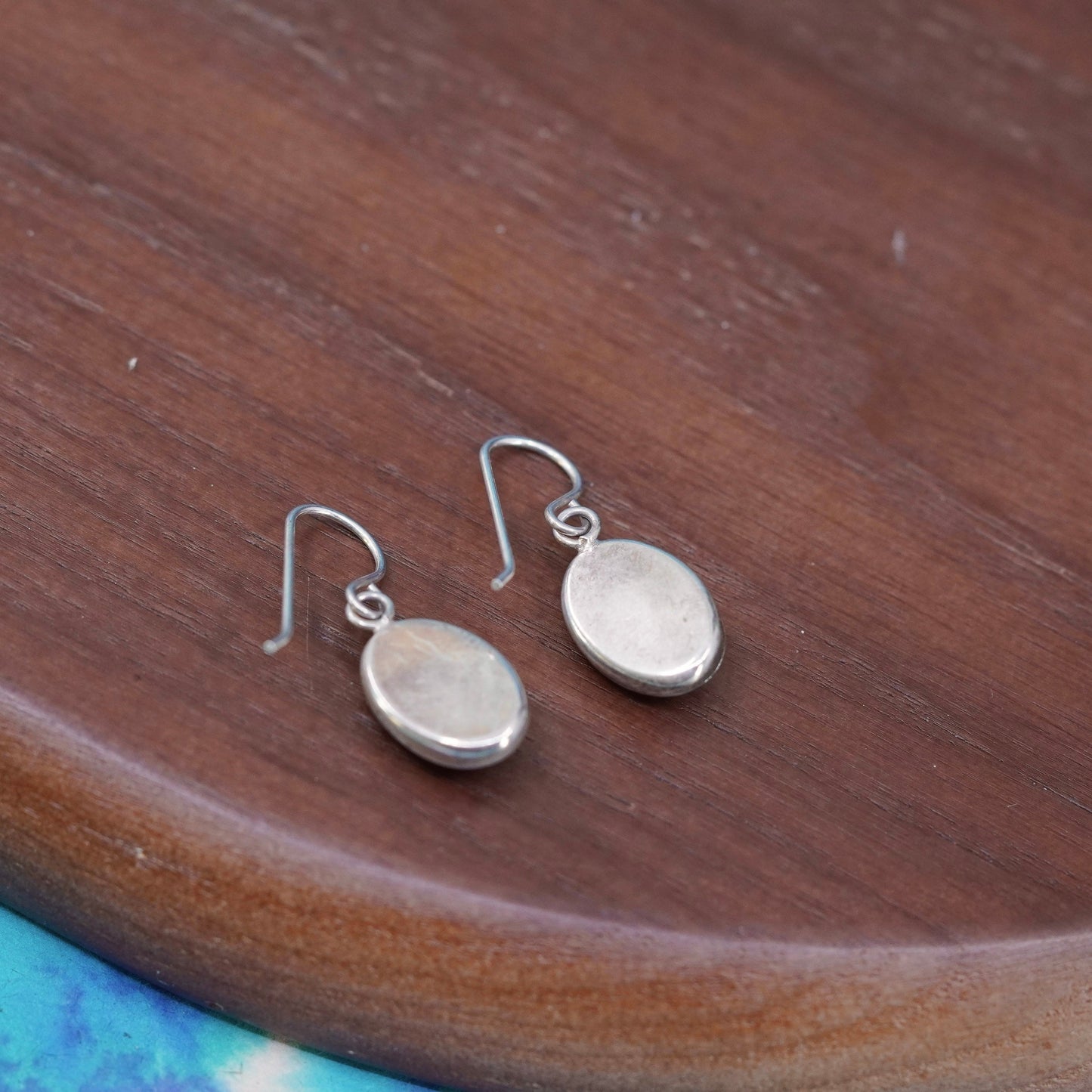 Vintage Sterling 925 silver handmade earrings with oval Sodalite