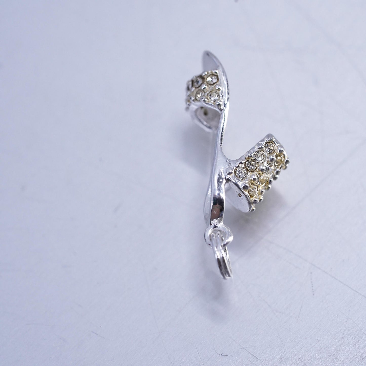 Vintage sterling 925 silver handmade high hill, sandal pendant charm with Cz