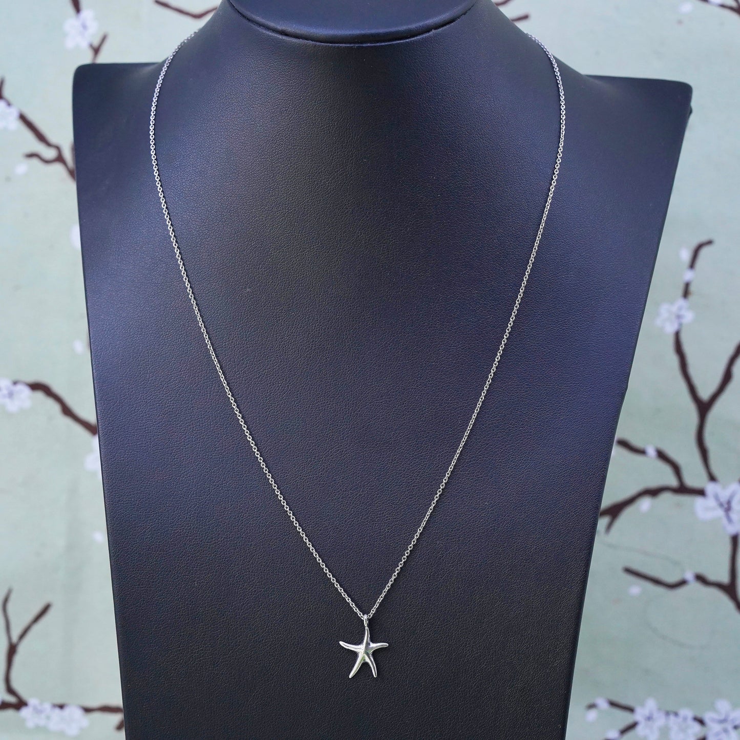 20", vintage sterling silver necklace, 925 circle chain starfish charm pendant