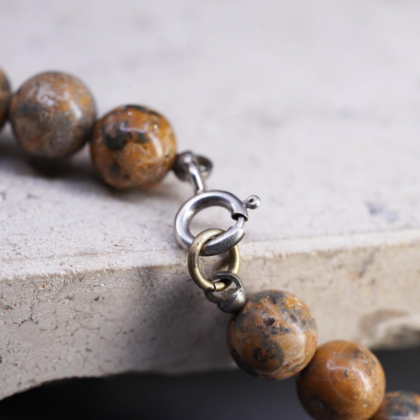 16", vintage Sterling 925 silver handmade necklace with Jasper beads