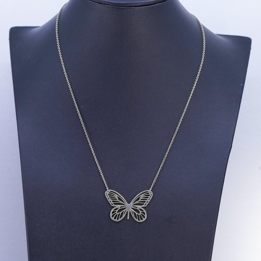 16+2", Tashi gold plated Sterling 925 silver circle necklace butterfly pendant