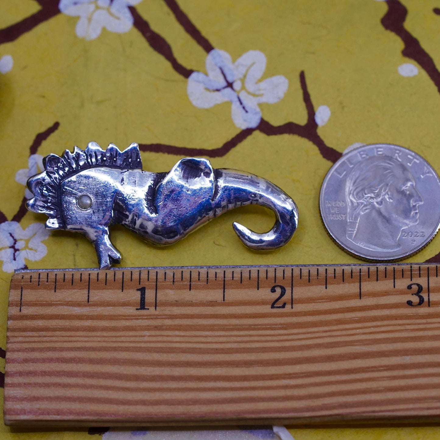 Vintage southwestern handmade sterling 925 silver handmade seahorse brooch pin