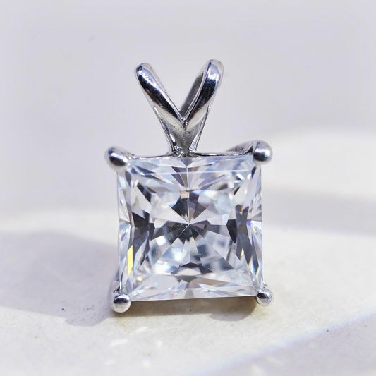 Vintage sterling silver square cz pendant, 925 charm