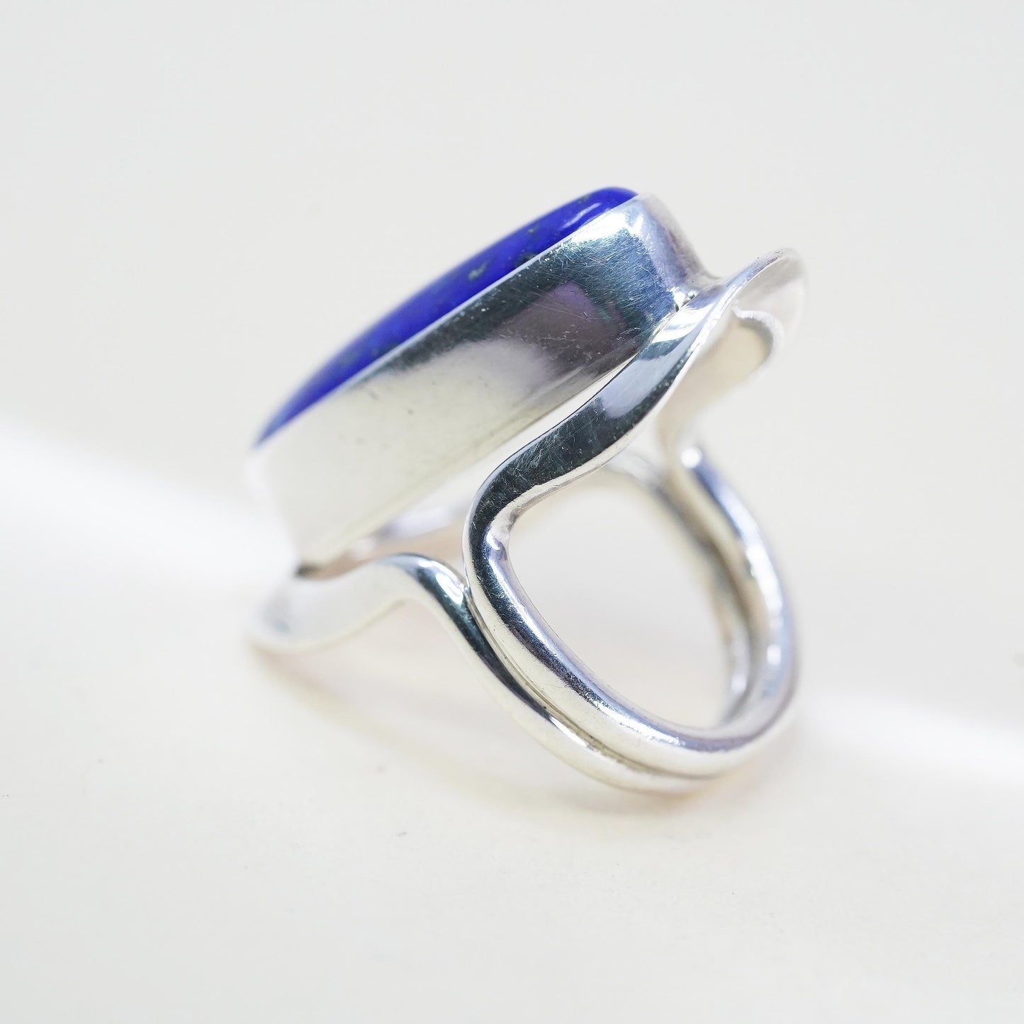 Size 6, VINTAGE 925 Sterling Silver Ring DDD Dominique Dinouart Blue Lapis
