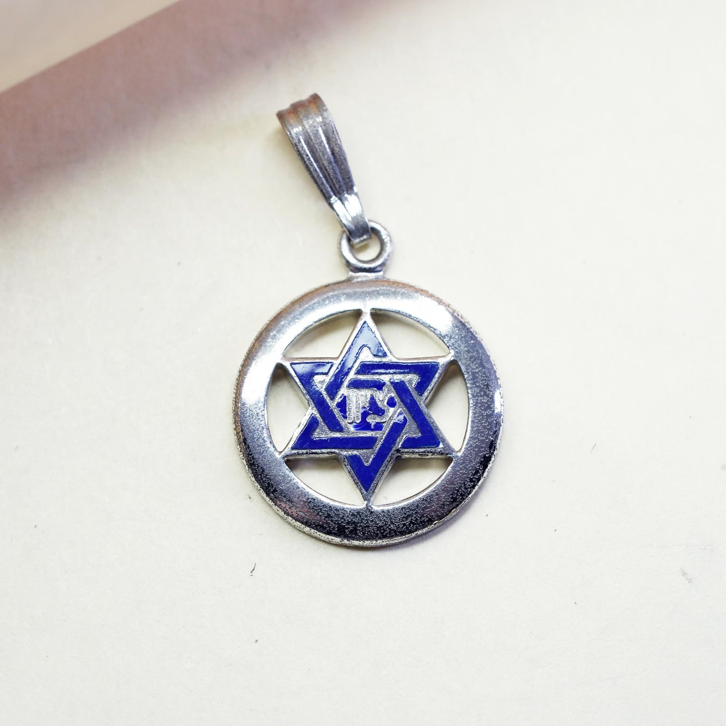 Vintage Sterling silver 925 hexagram star pendant with blue enamel, stamped sterling