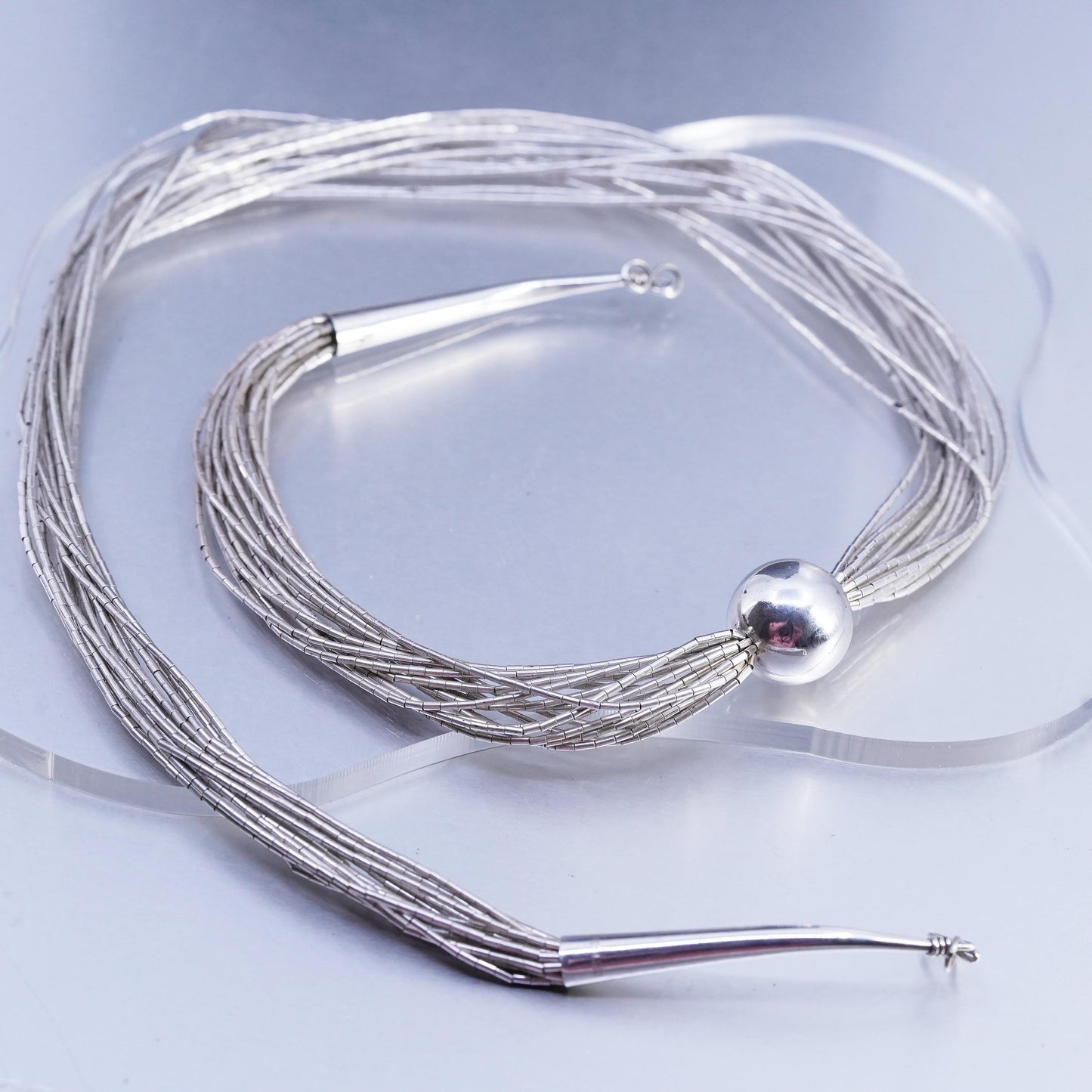 24", Native American Sterling 925 multi 16 strands liquid silver necklace