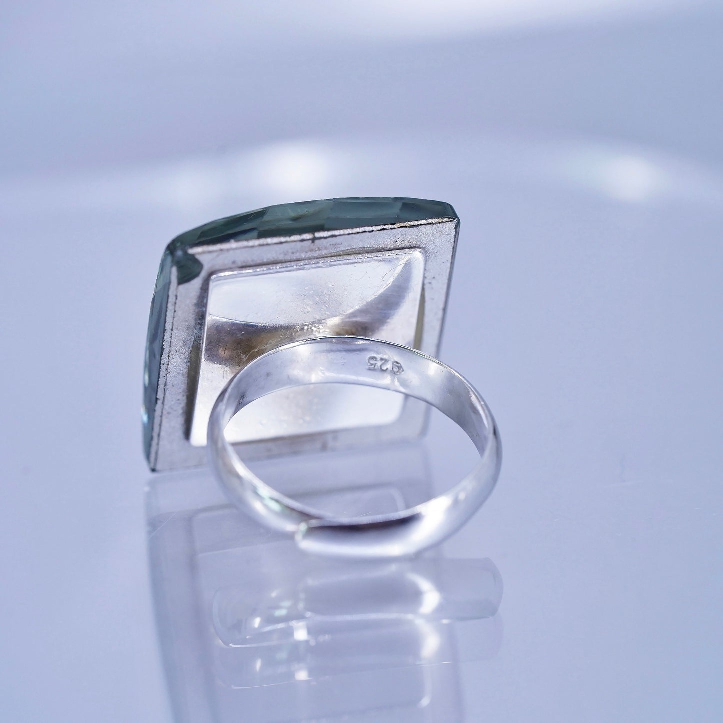 vintage Mexican Sterling 925 silver wavy ring with checkerboard cut glass