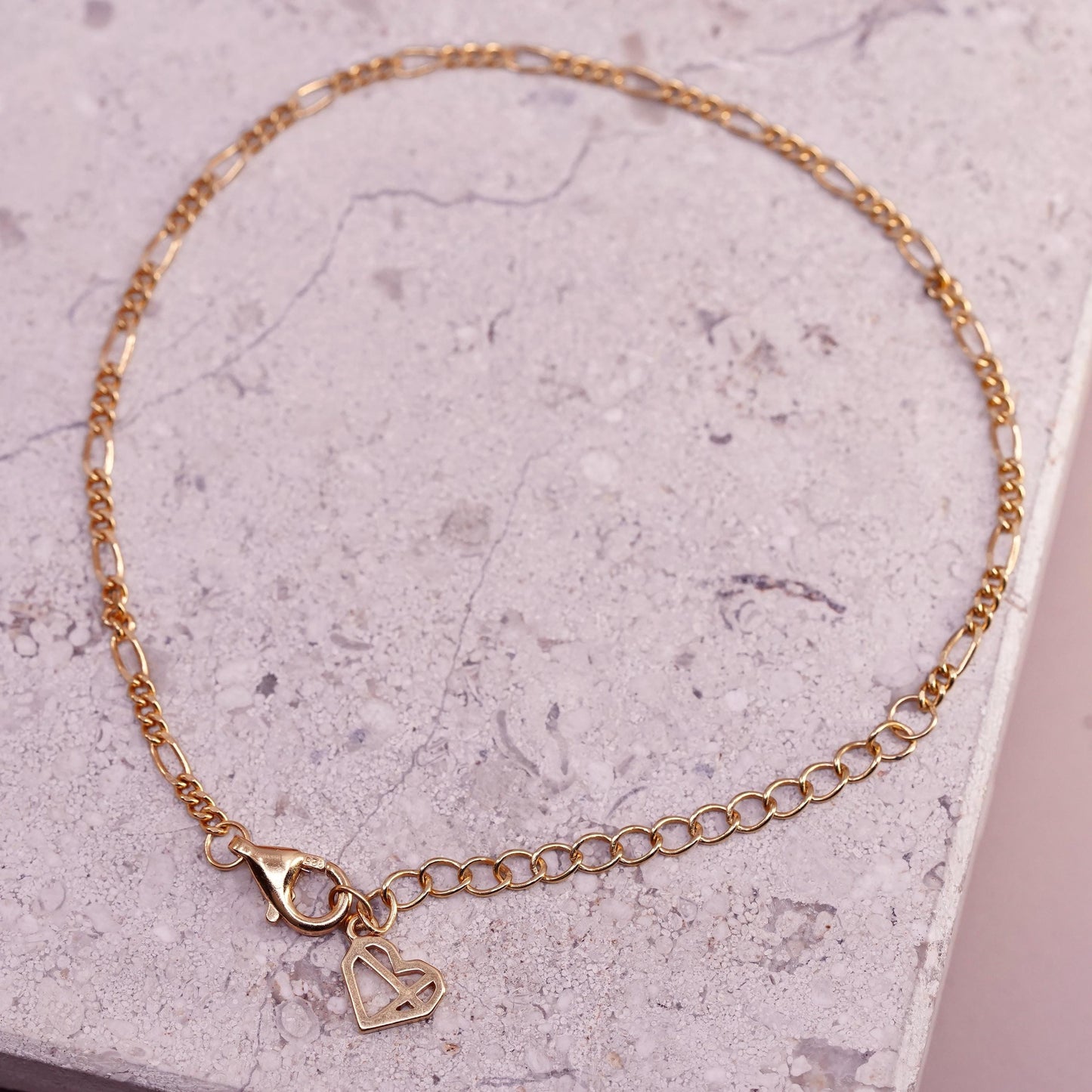6+2” 2mm, vintage gold plated Sterling silver figaro bracelet