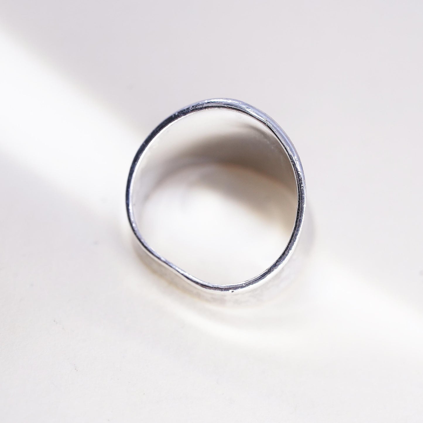 Size 7.5, VTG sterling silver handmade ribbed ring, High polish 925 wide band