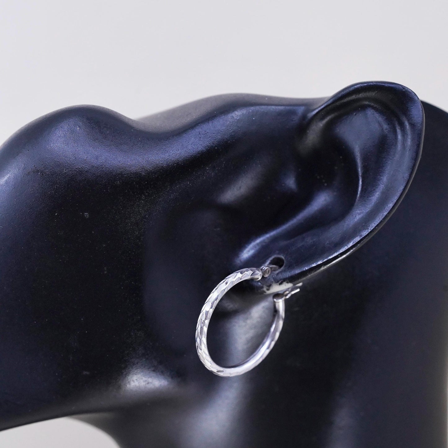 1”, Vintage sterling silver loop earrings, textured minimalist primitive hoops