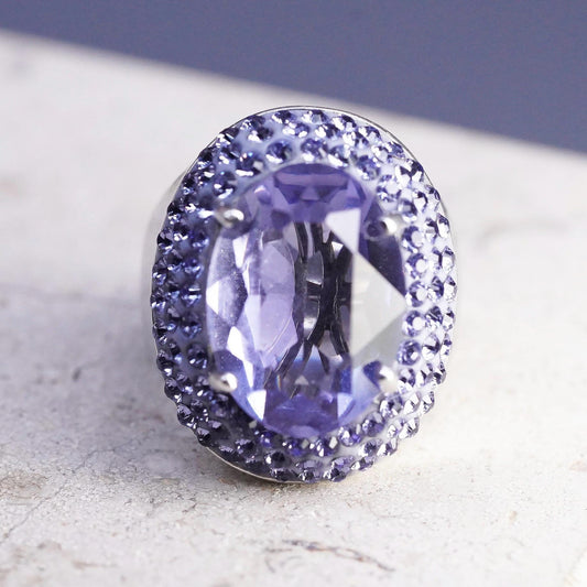 Size 7, vintage AU Sterling 925 silver Statement cocktail ring with amethyst Cz