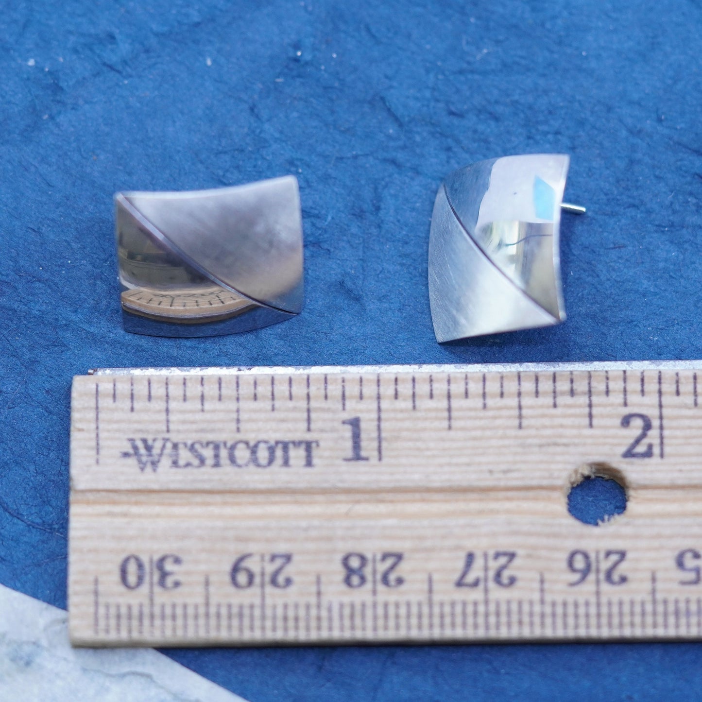 vintage Sterling silver handmade earrings, 925 square studs