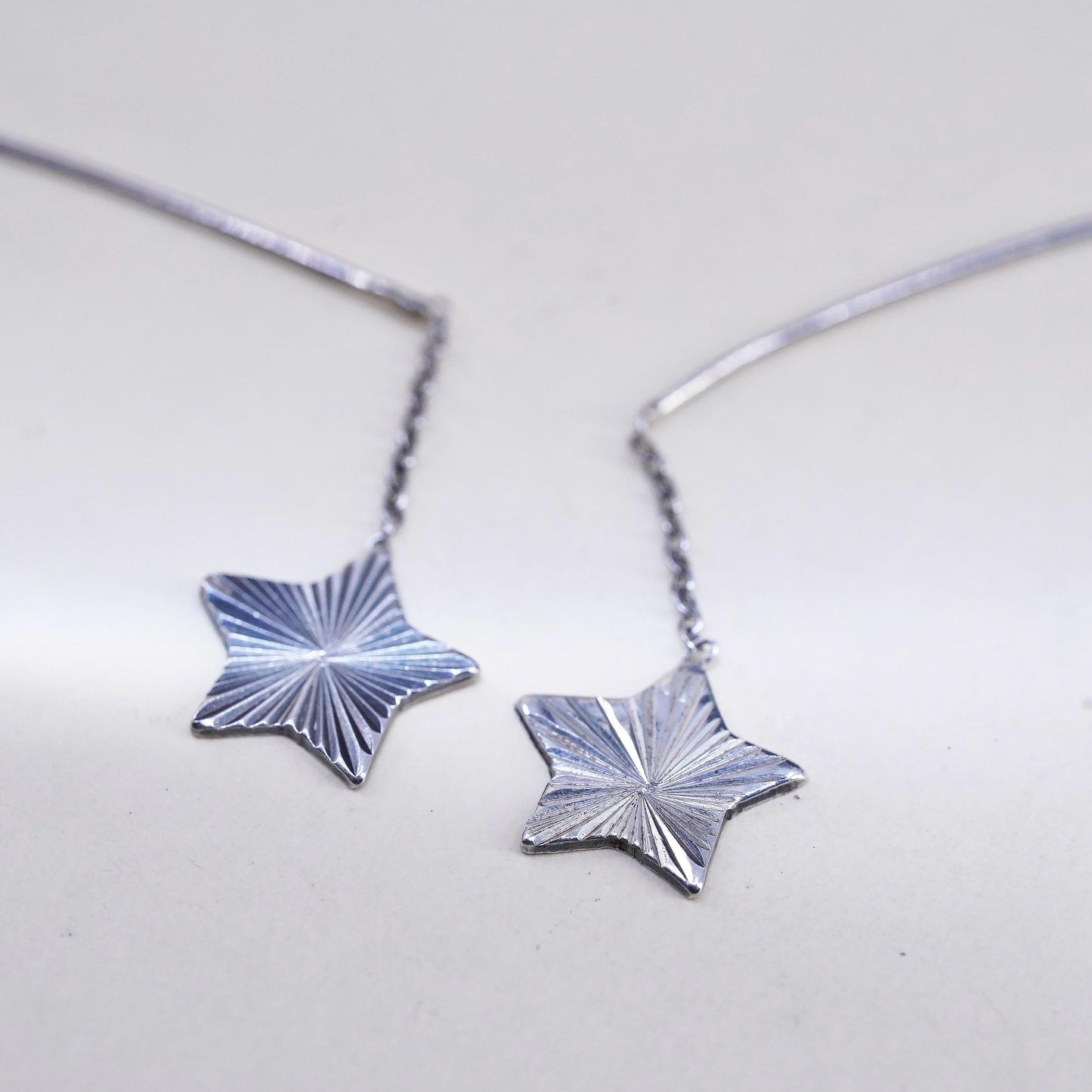 Vintage Sterling 925 silver handmade diamond cut star earrings