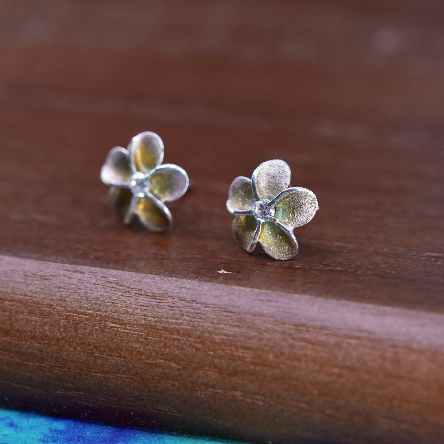 Vintage Sterling silver handmade earrings, 925 plumeria flower studs