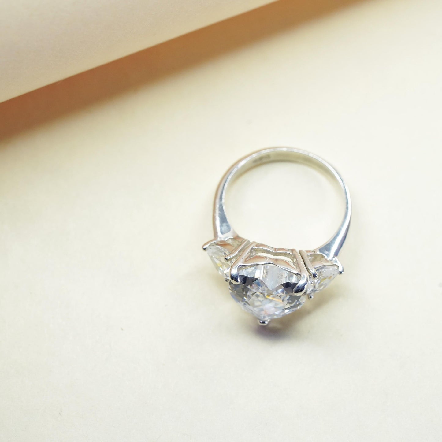 Size 5, Vintage sterling silver handmade ring, engagement ring with heart cz