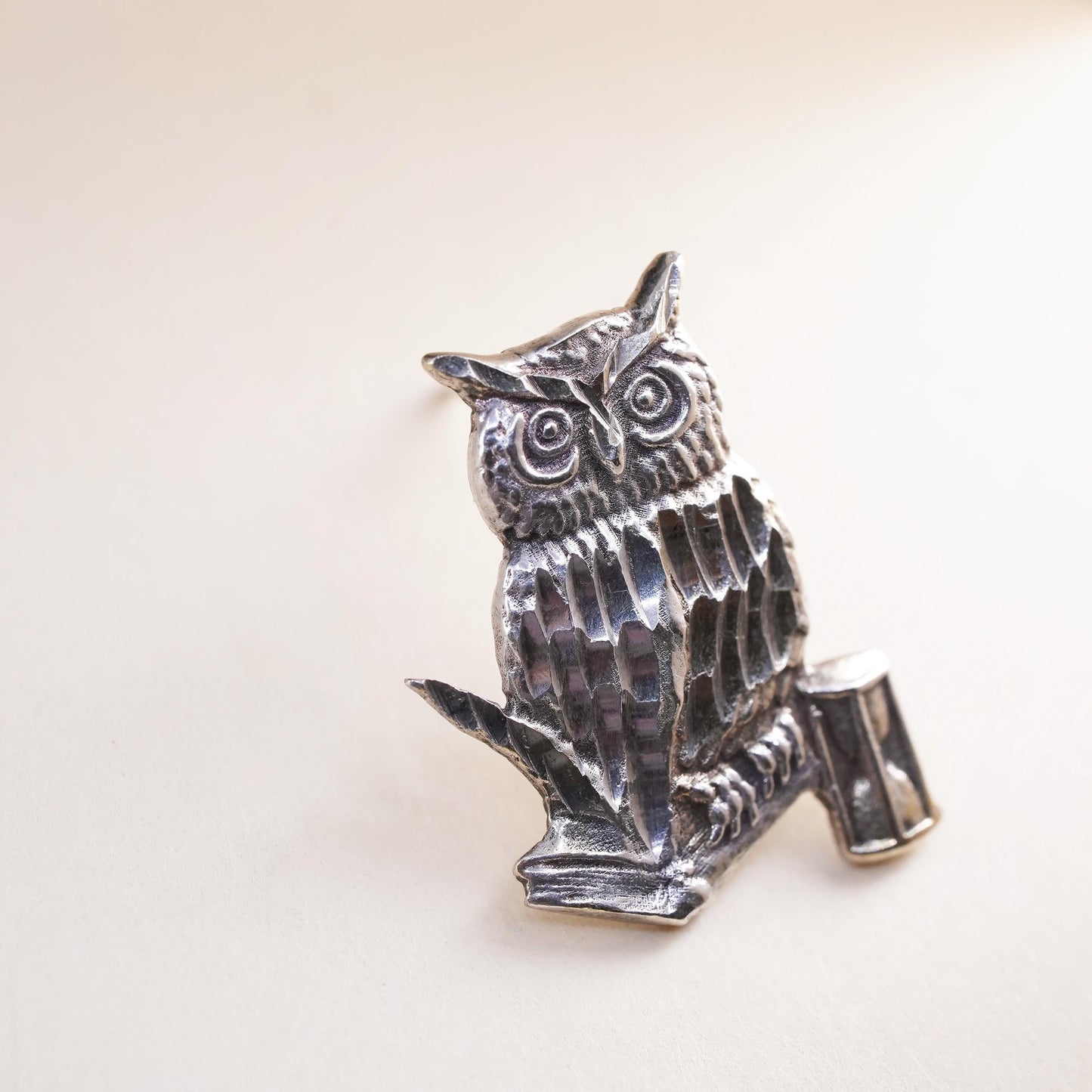 Vintage handmade single handmade earring. Sterling 925 owl stud