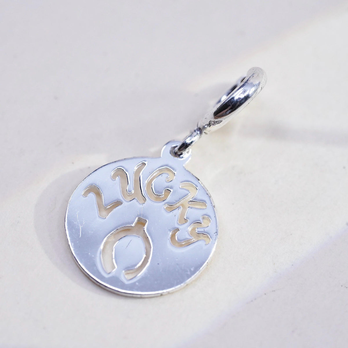 Vintage sterling silver 925 charm pendant, lucky wishbone openwork cutout charm