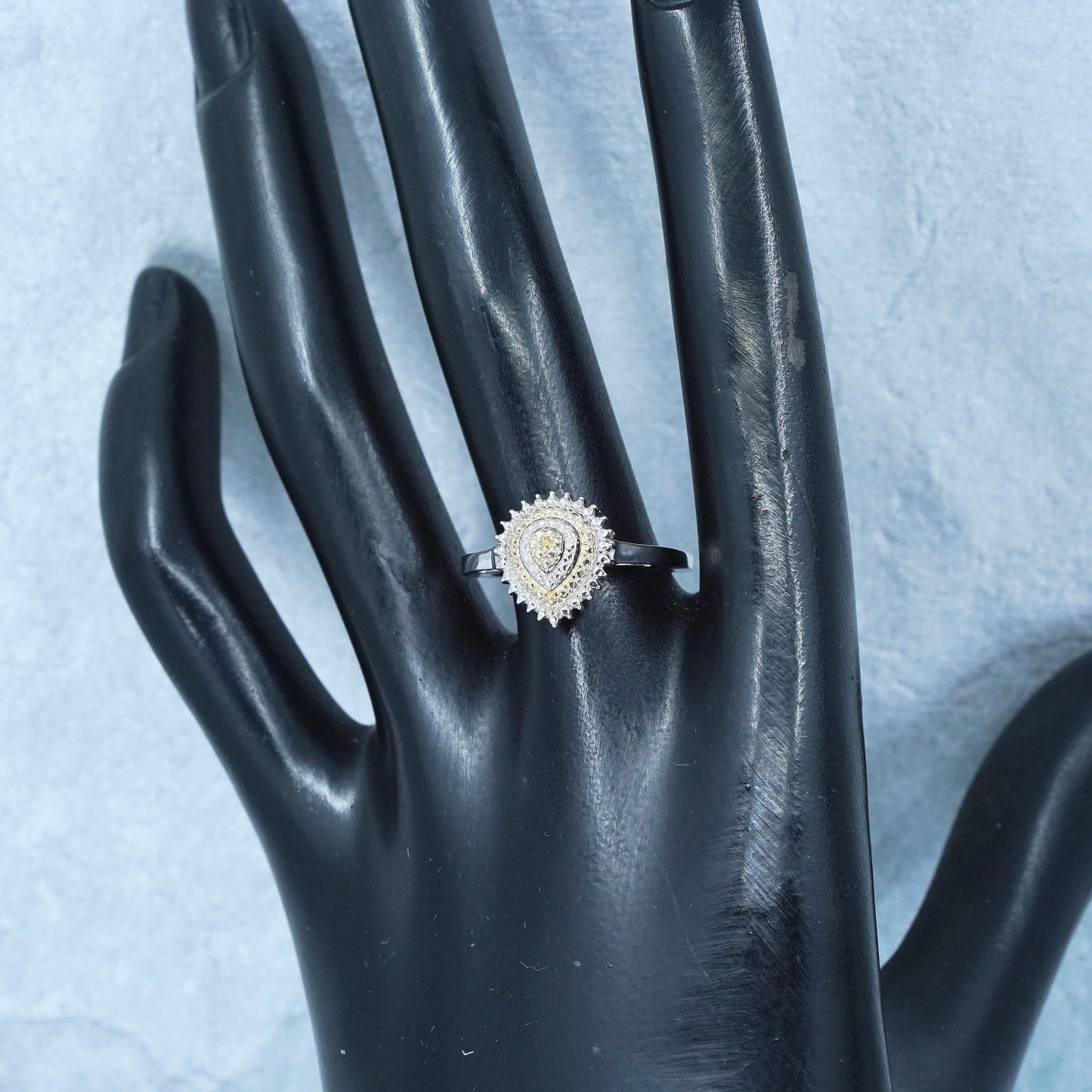 Size 8.25, vermeil gold over Sterling 925 silver engagement ring yellow diamond