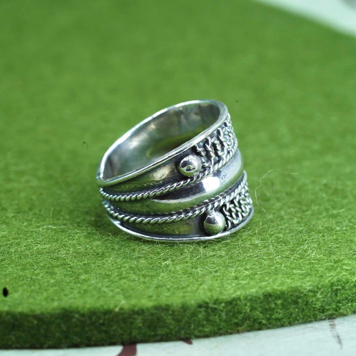 Size 6.5, vintage Sterling silver handmade ring, wide 925 textured band