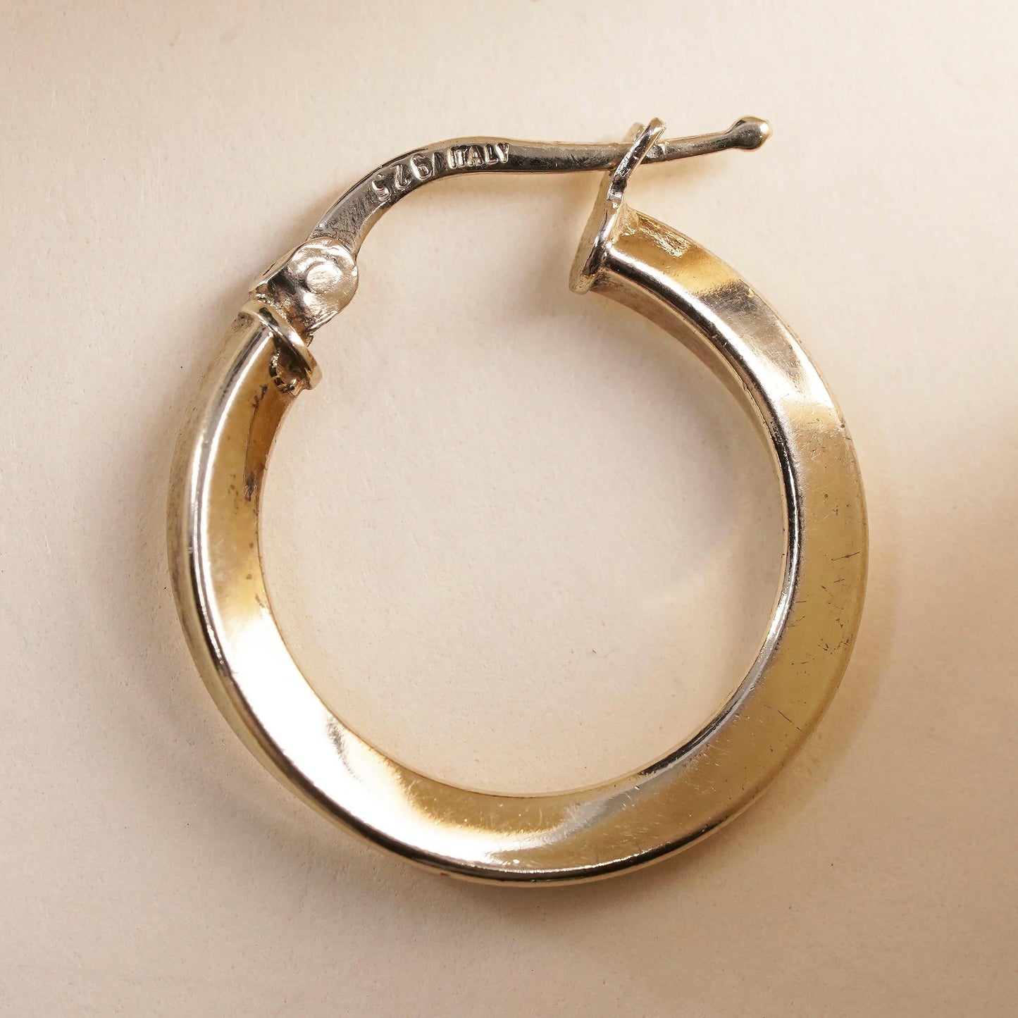0.75", vermeil yellow gold over sterling silver single earring, primitive hoop