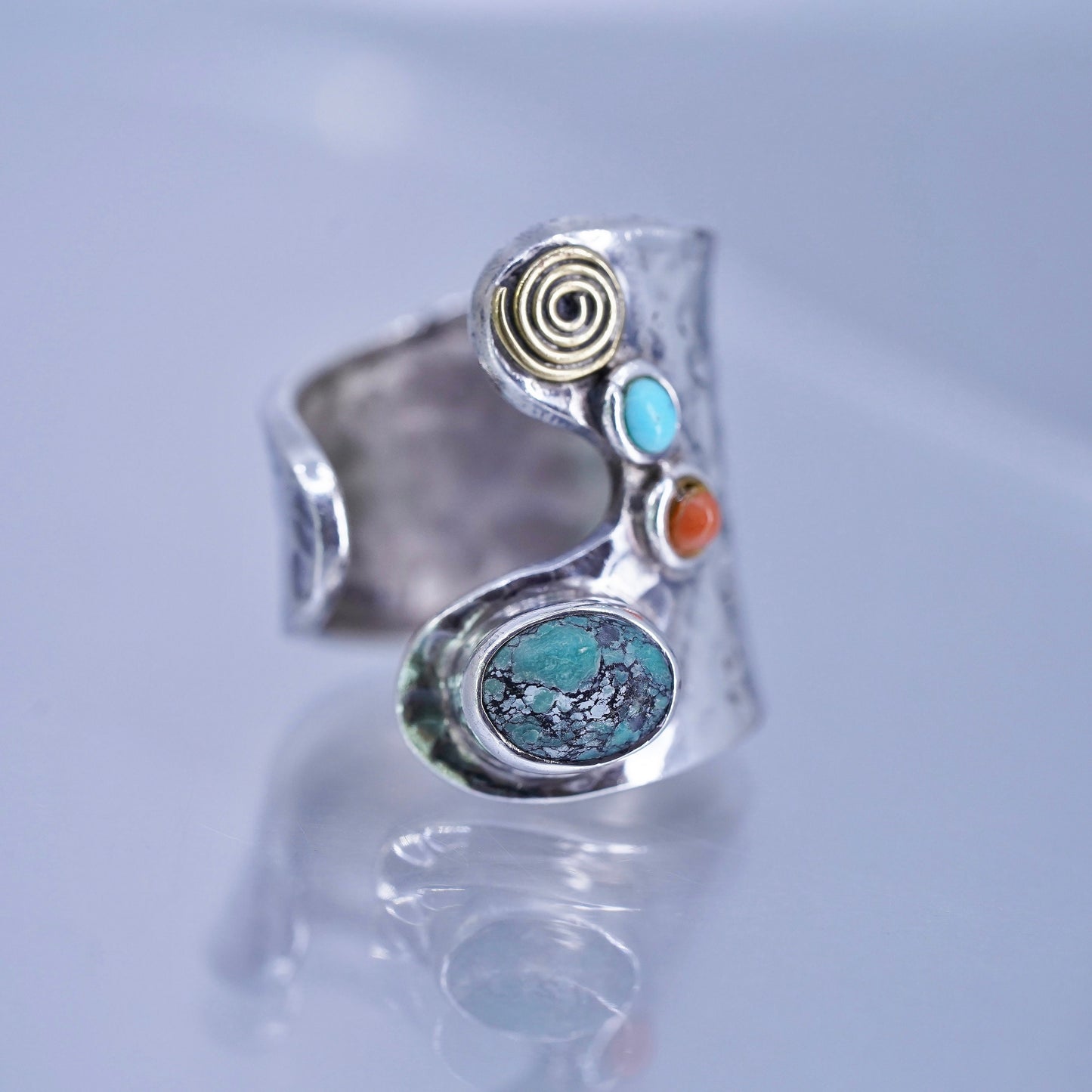 Size adjustable, Native American navajo Sterling 925 silver wrap ring turquoise