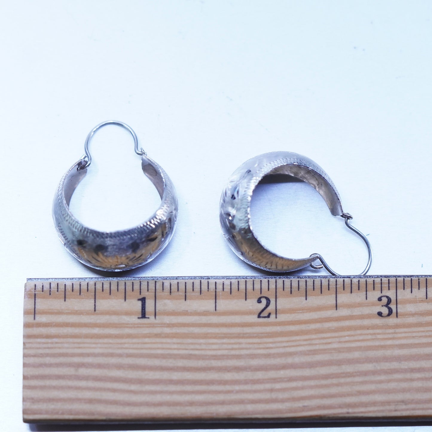 1.5”, vintage Sterling silver handmade earrings, 925 simple oval hoops