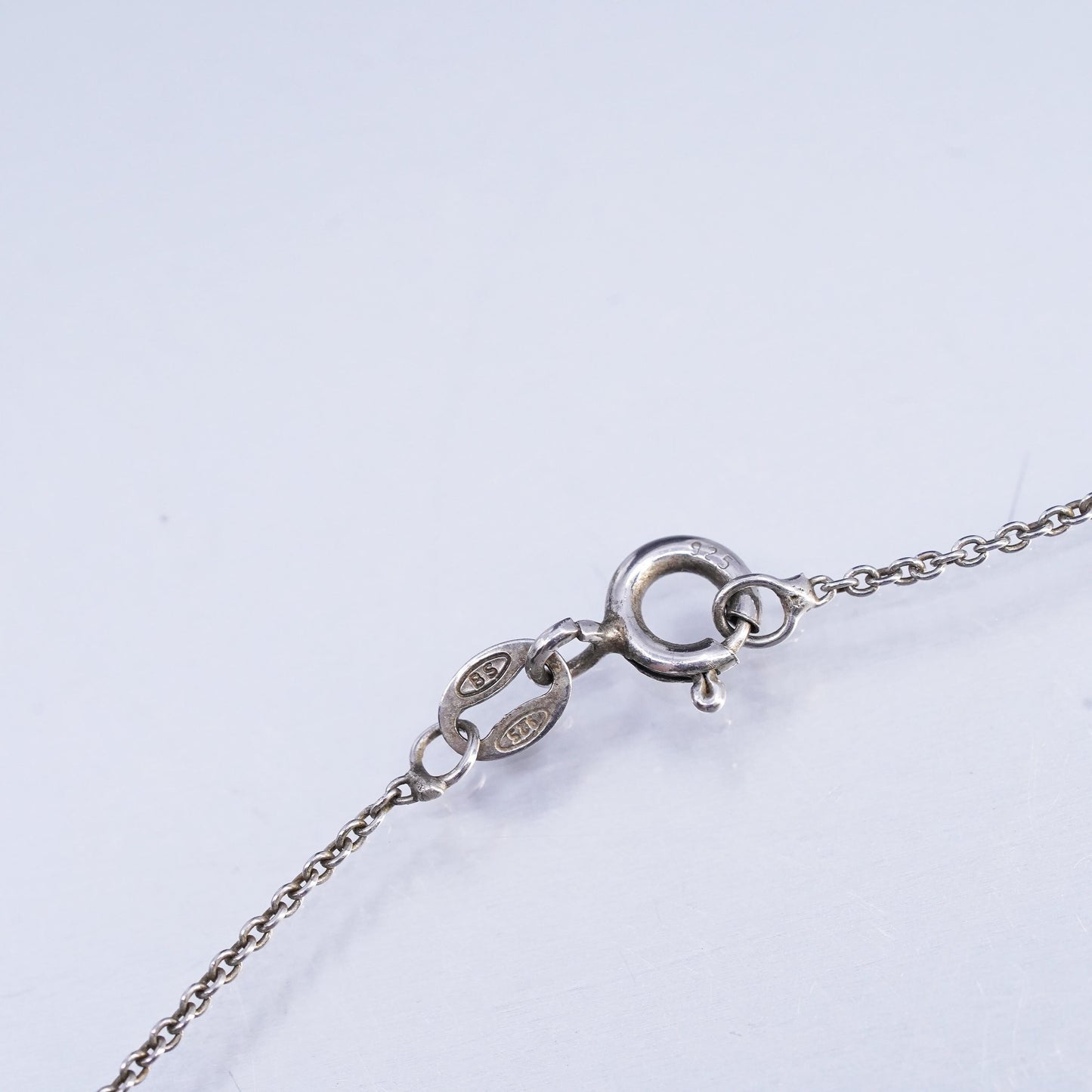 18", vintage Sterling 925 silver circle chain necklace opal dragonfly pendant