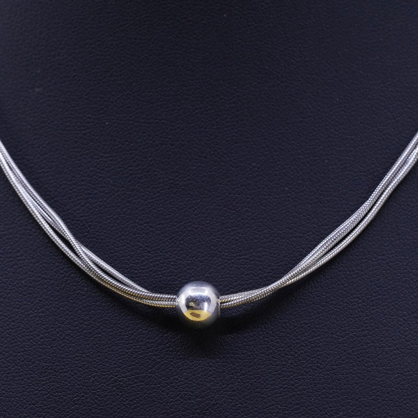 16” Sterling 925 silver multi strands snake chain necklace with bead pendant