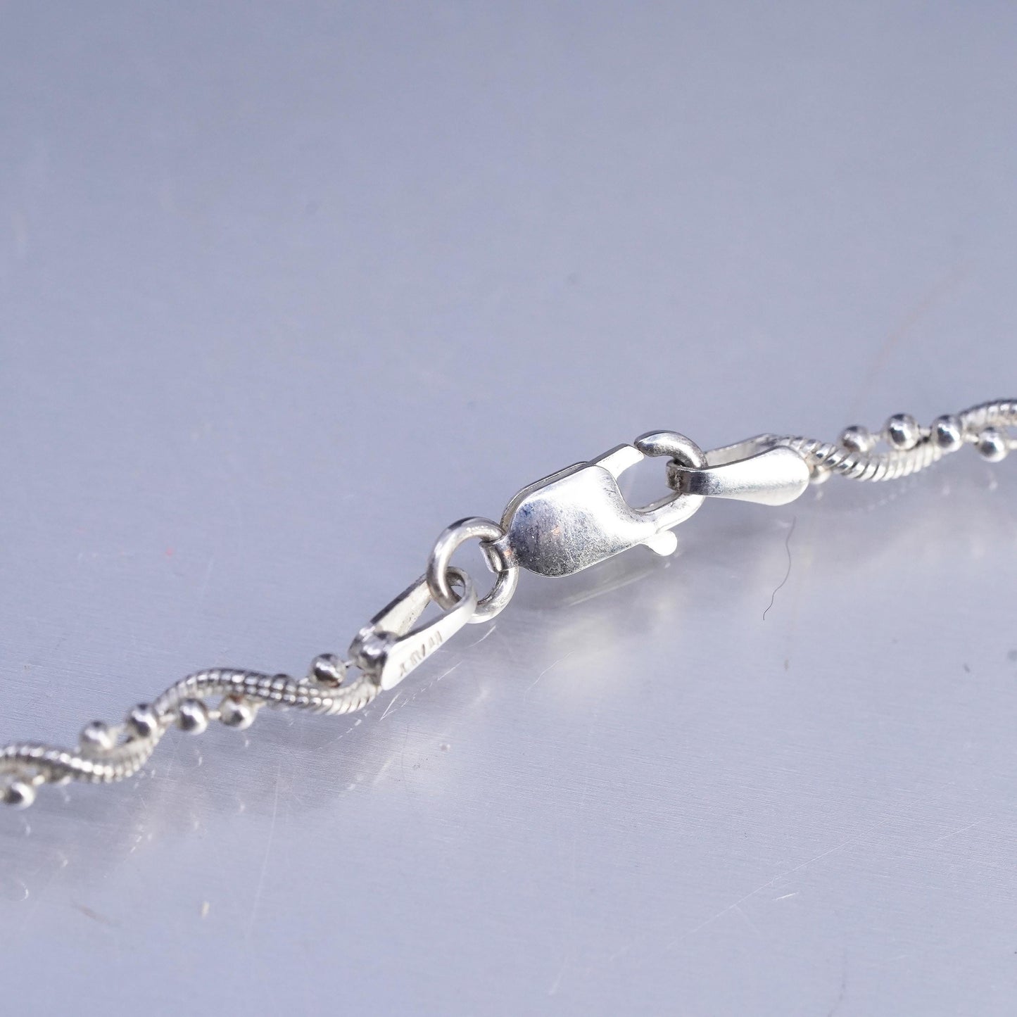 18" 3mm, vintage Italian Sterling silver necklace, 925 snake bead chain twisted