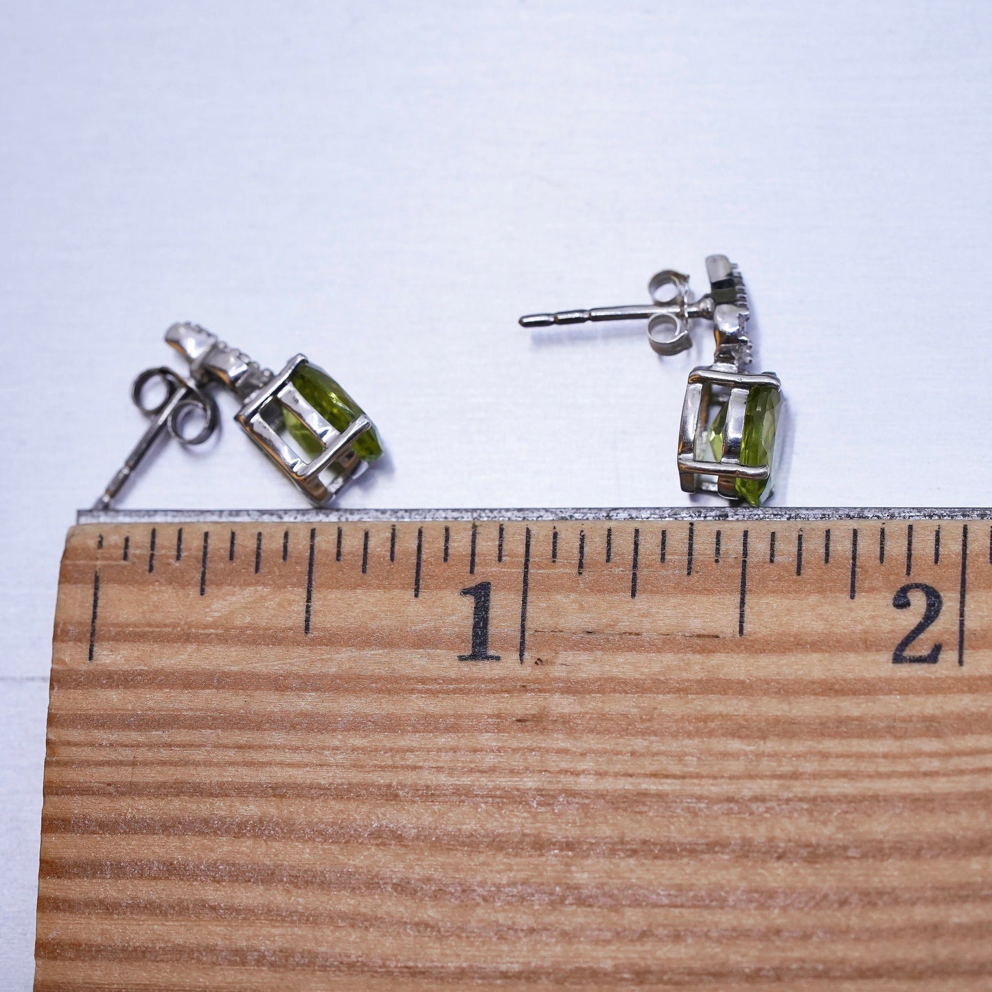 Vintage sterling 925 silver earrings w/ peridot and diamonds, minimalist studs