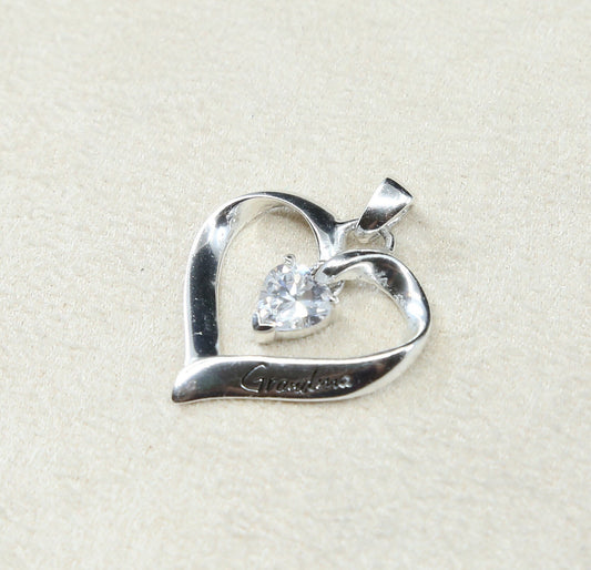 VTG Sterling silver handmade pendant, 925 heart w/ "grandma you are dead"