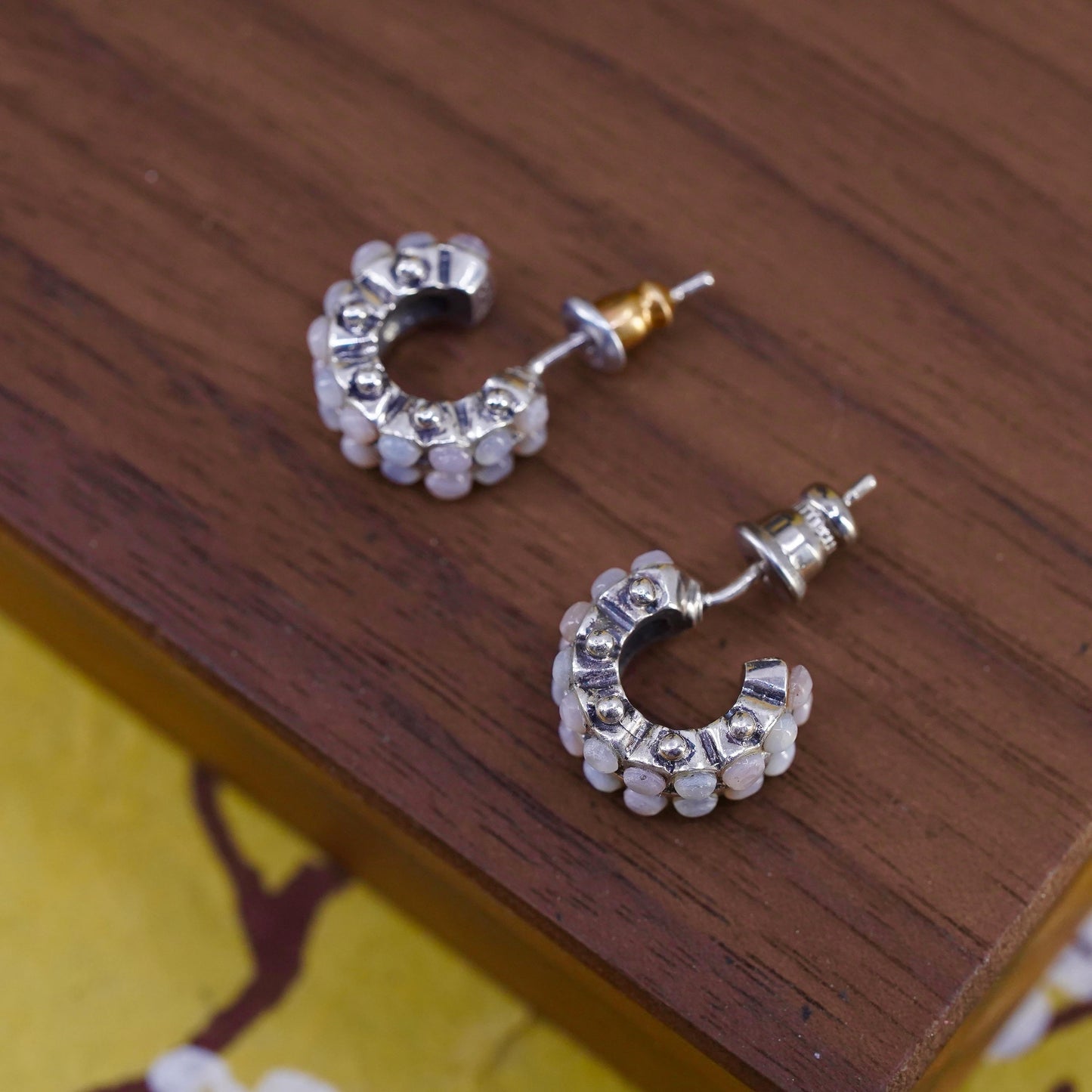 Peyote Bird Sterling silver earrings, southwestern 925 huggie studs MOP