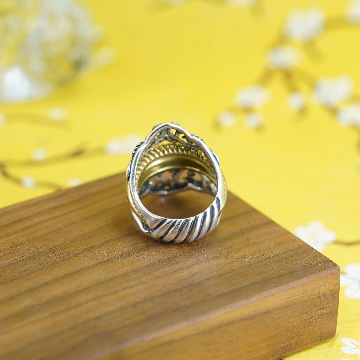 Size 10, VTG SW Carolyn Pollack Two Tone Brass Sterling Silver filigree Ring