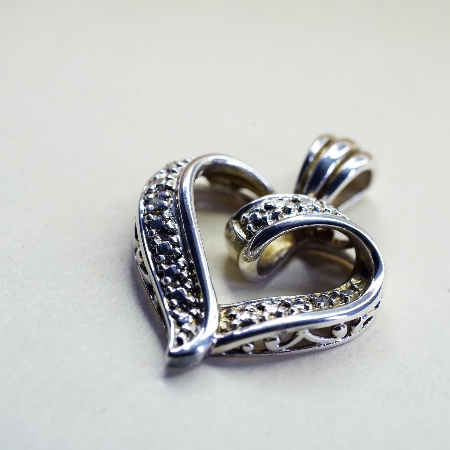 vintage Sterling silver 925 heart Pendant with real diamond