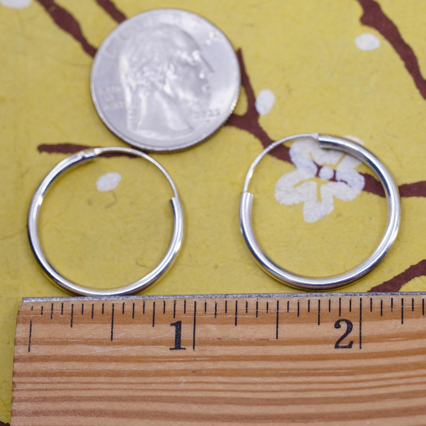 1”, Vintage Sterling silver handmade earrings, 925 silver hoops