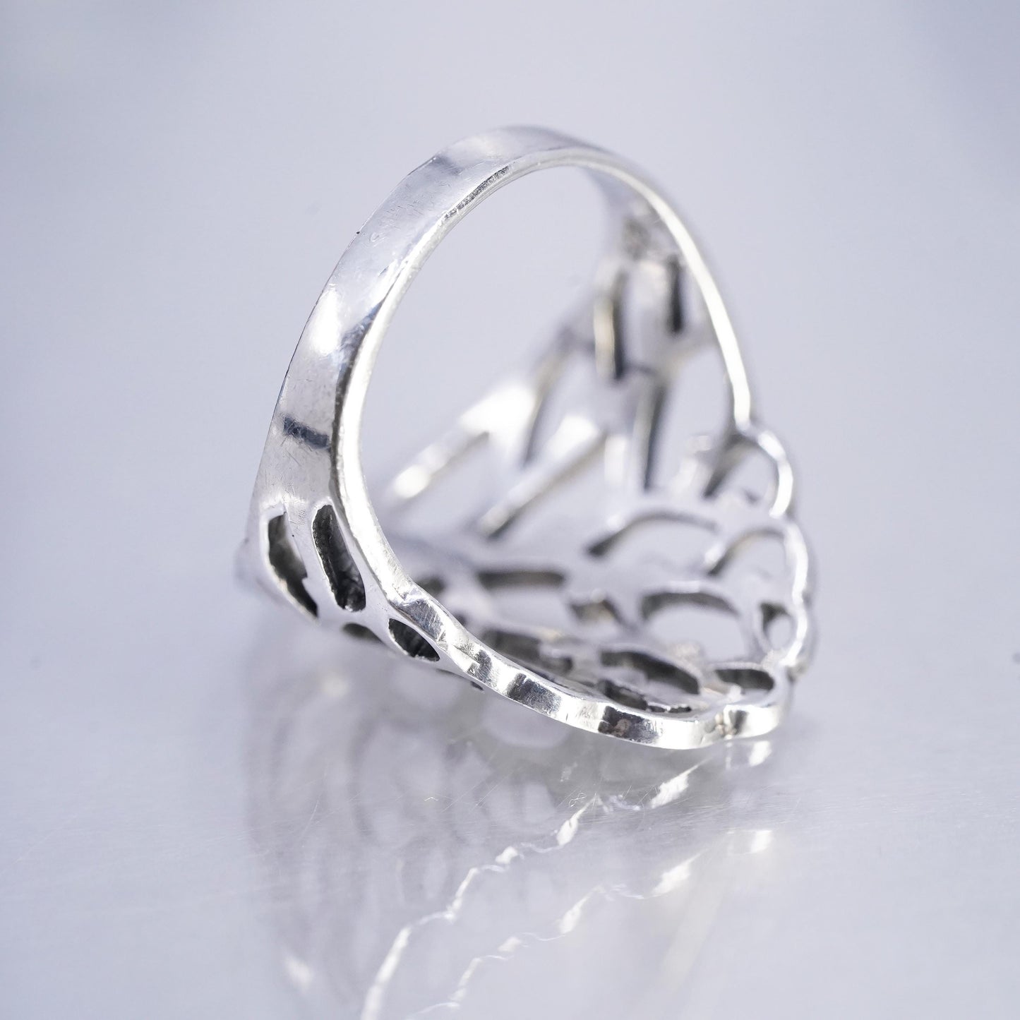 Size 8, Vintage Sterling 925 silver handmade filigree family tree ring
