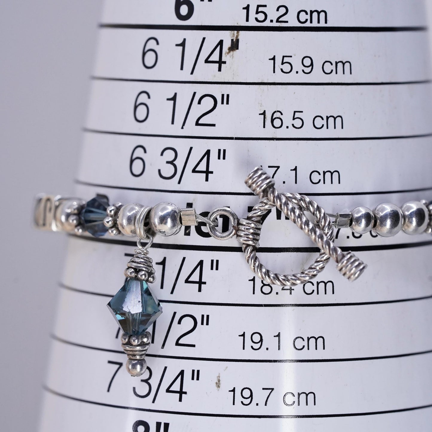 7", Sterling 925 Silver beads bracelet name Bria Jeffery cubes toggle closure