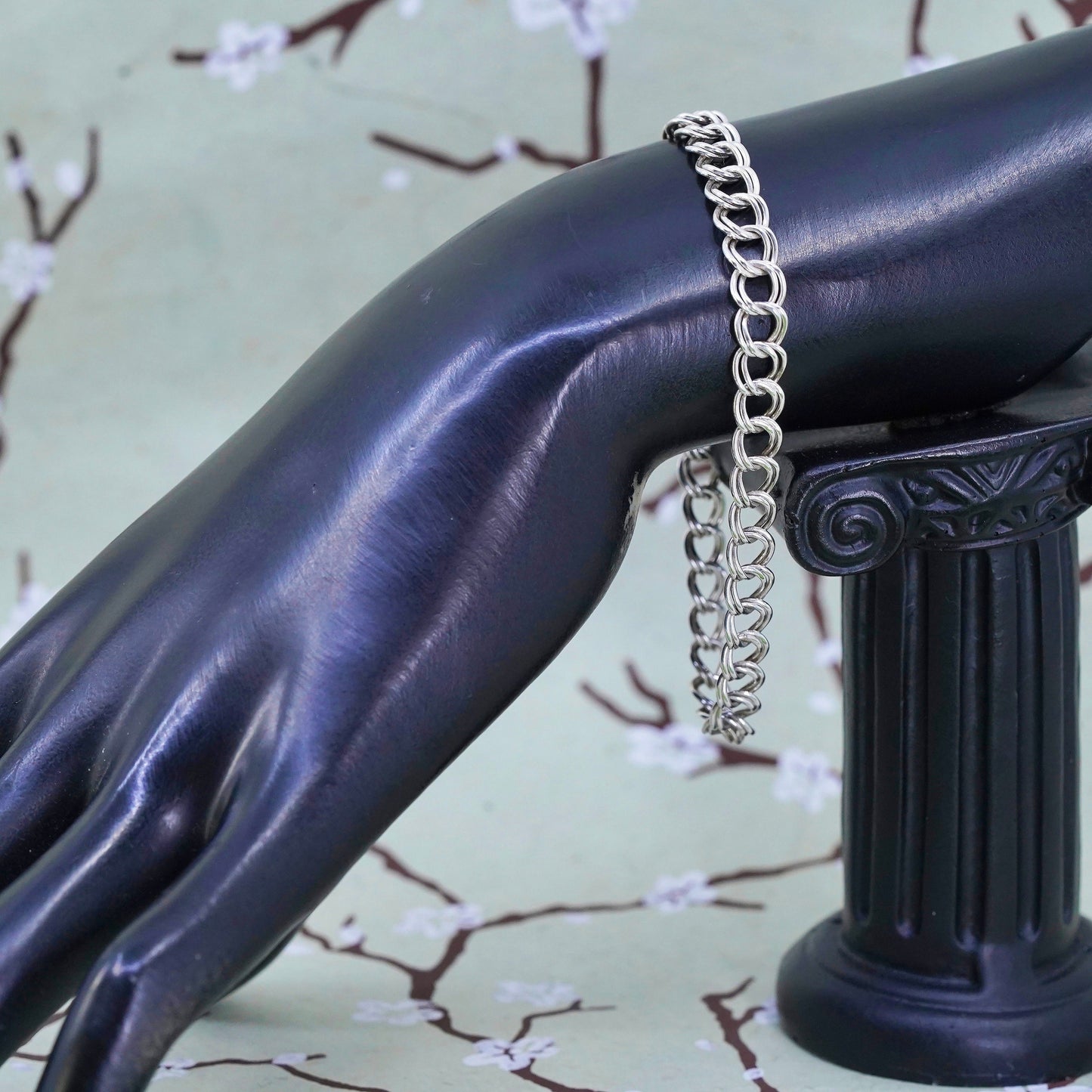 7.75", 8mm, Vintage sterling silver bracelet, 925 double curb chain