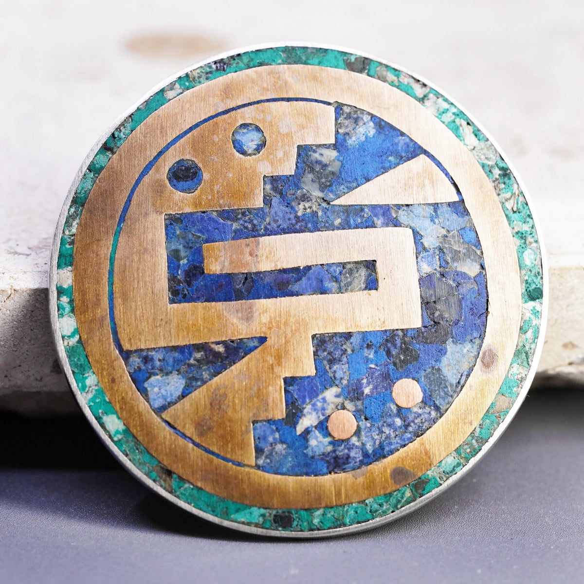 Mexico Sterling 925 Silver Lapis Lazuli Turquoise Copper Southwestern Brooch