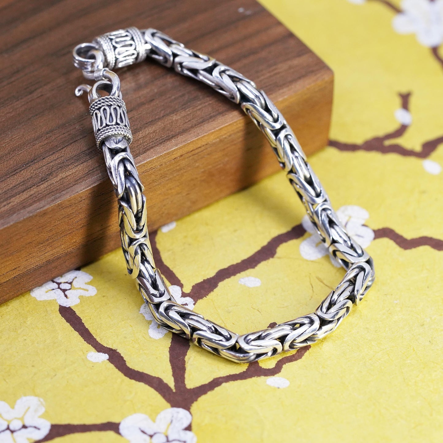 7.25”, vintage bold Sterling silver bracelet, 925 Byzantine, birdcage chain