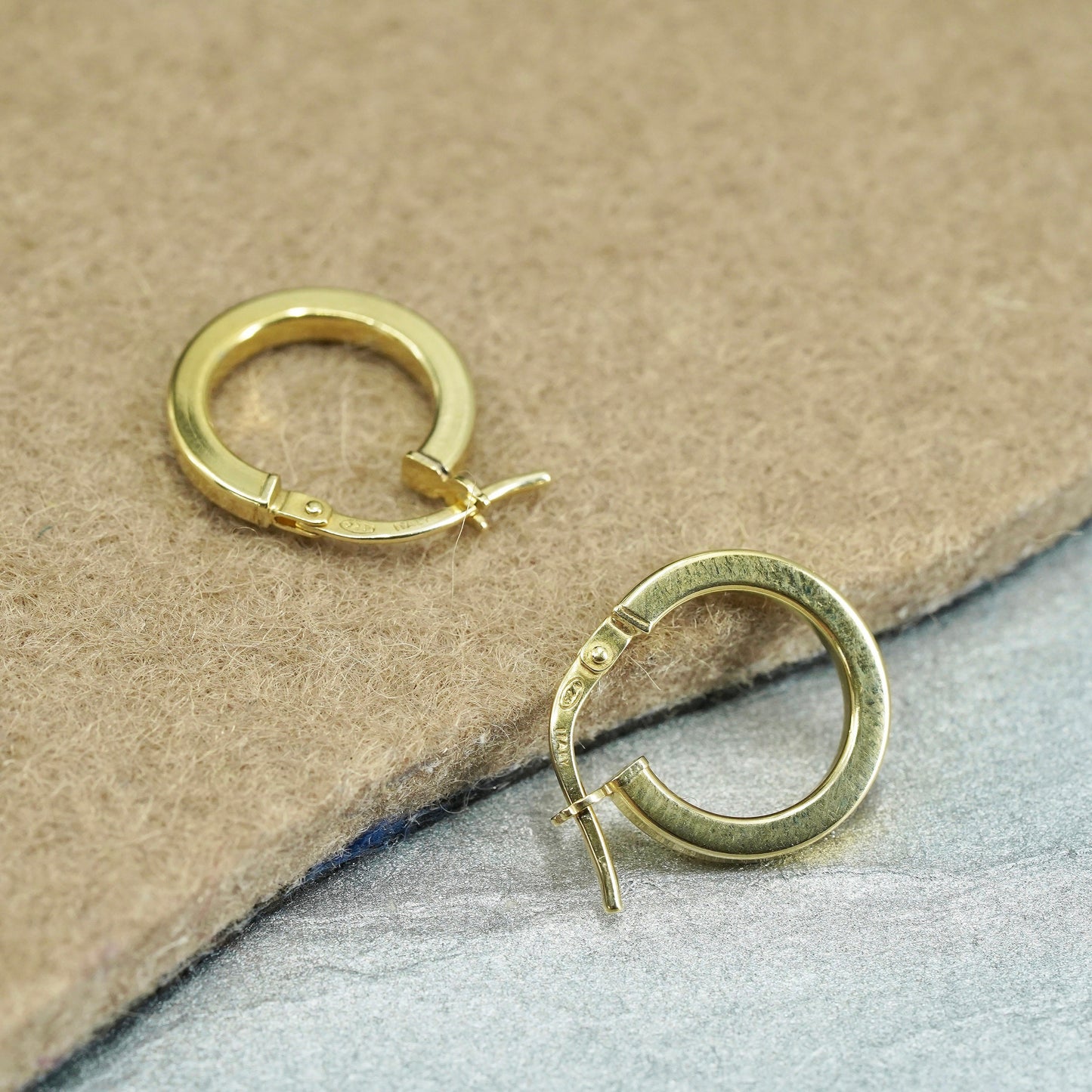 0.5”, Italian vermeil gold over Sterling silver earrings, 925 huggie hoops