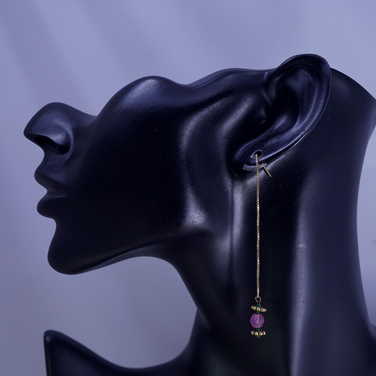 Vintage gold plated Sterling 925 silver handmade earrings pink crystal beads