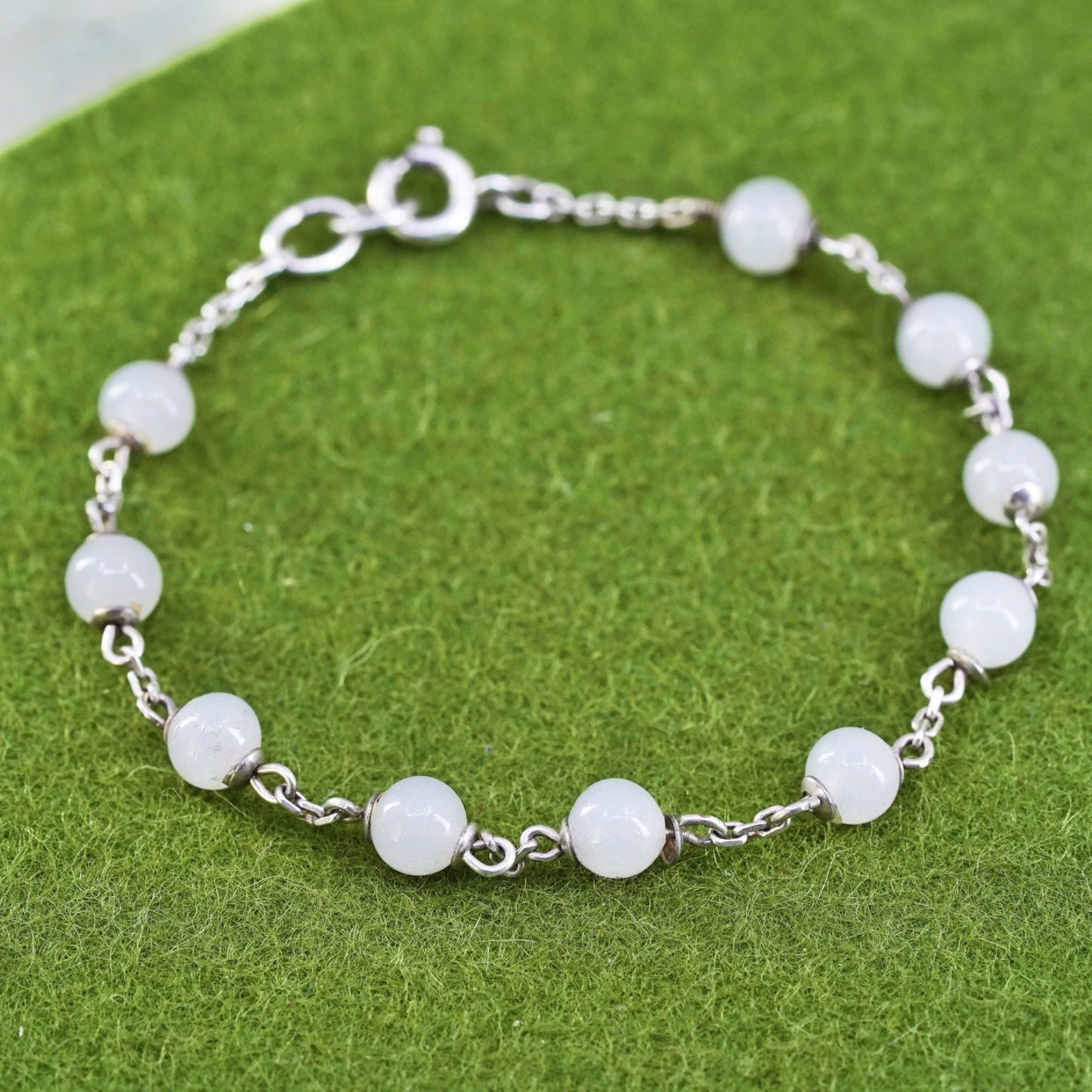 7.25”, vintage sterling 925 silver handmade bracelet with crystal beads