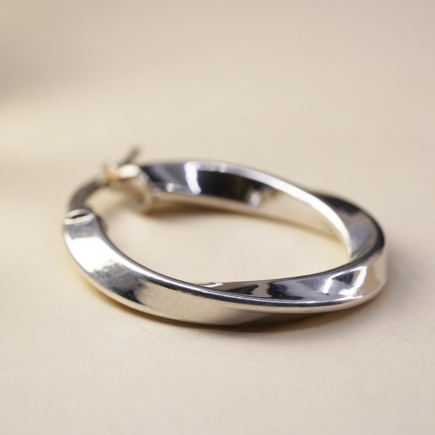 1.25", Vintage sterling silver loop single earring, primitive twisted hoop