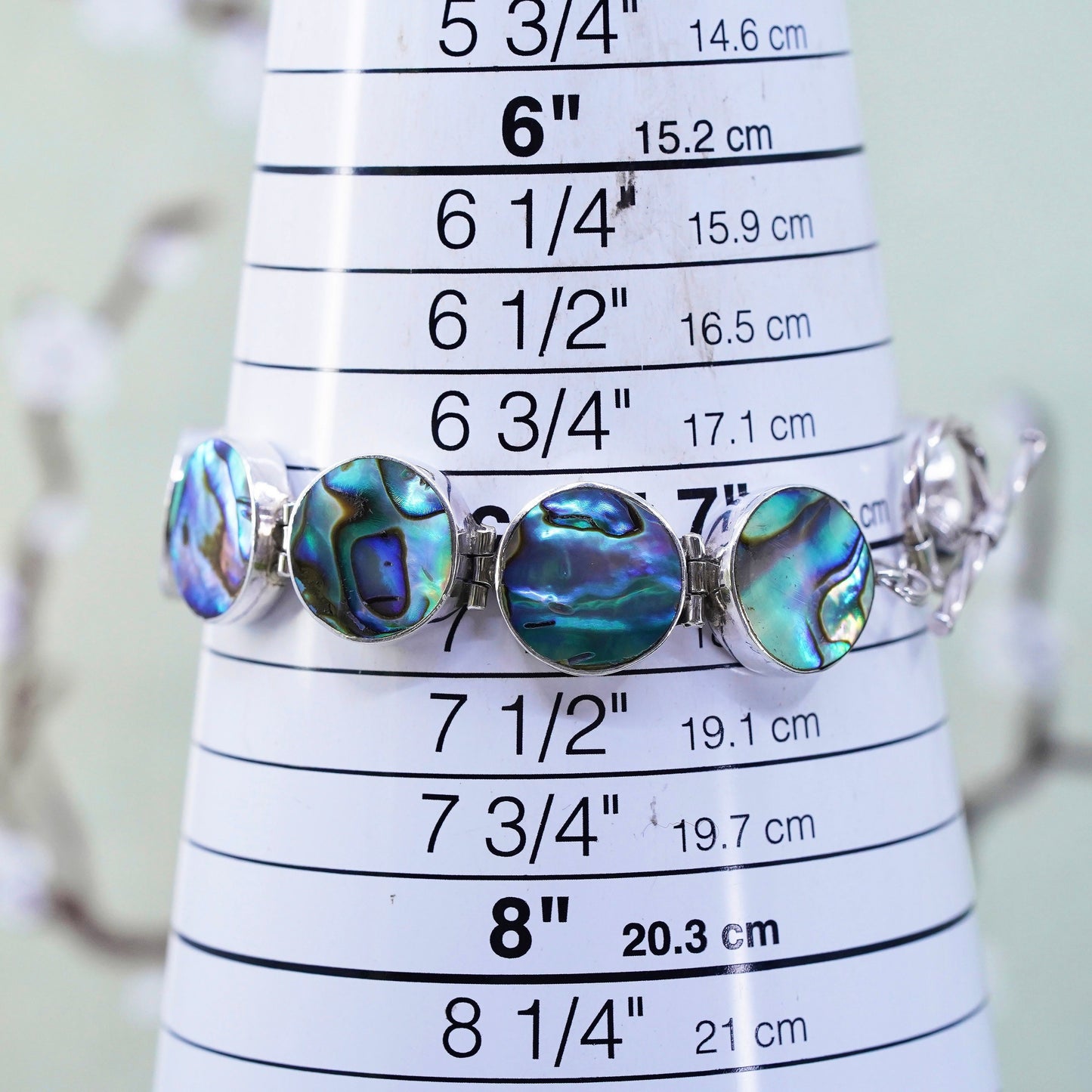 7”, vintage sterling 925 silver handmade bracelet with abalone