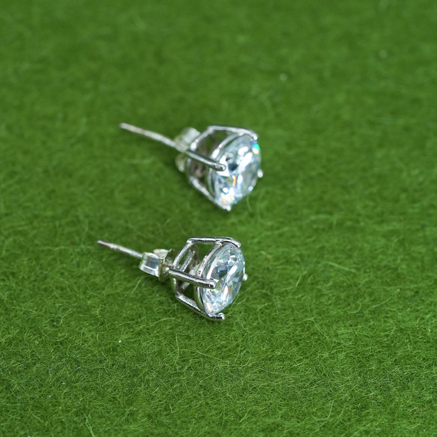 8mm, Vintage sterling 925 silver genuine cz studs, earrings
