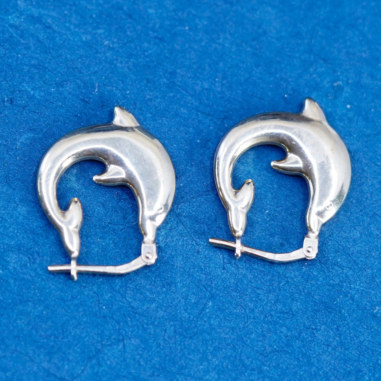 0.75”, vermeil gold over Sterling silver handmade earrings, 925 dolphin hoops