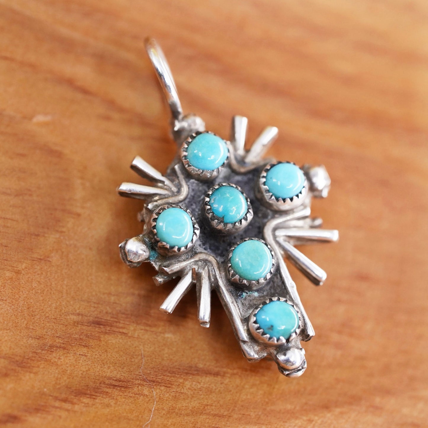 Sterling 925 silver double sided cross pendant, southwestern, turquoise coral